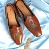 Brown Vegan Leather Jutti With Zardosi Work