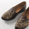 Brown Ethnic Jutti With Golden Embroidery For Men