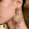 Gold Plated Pink Kundan Polki Danglers Earrings