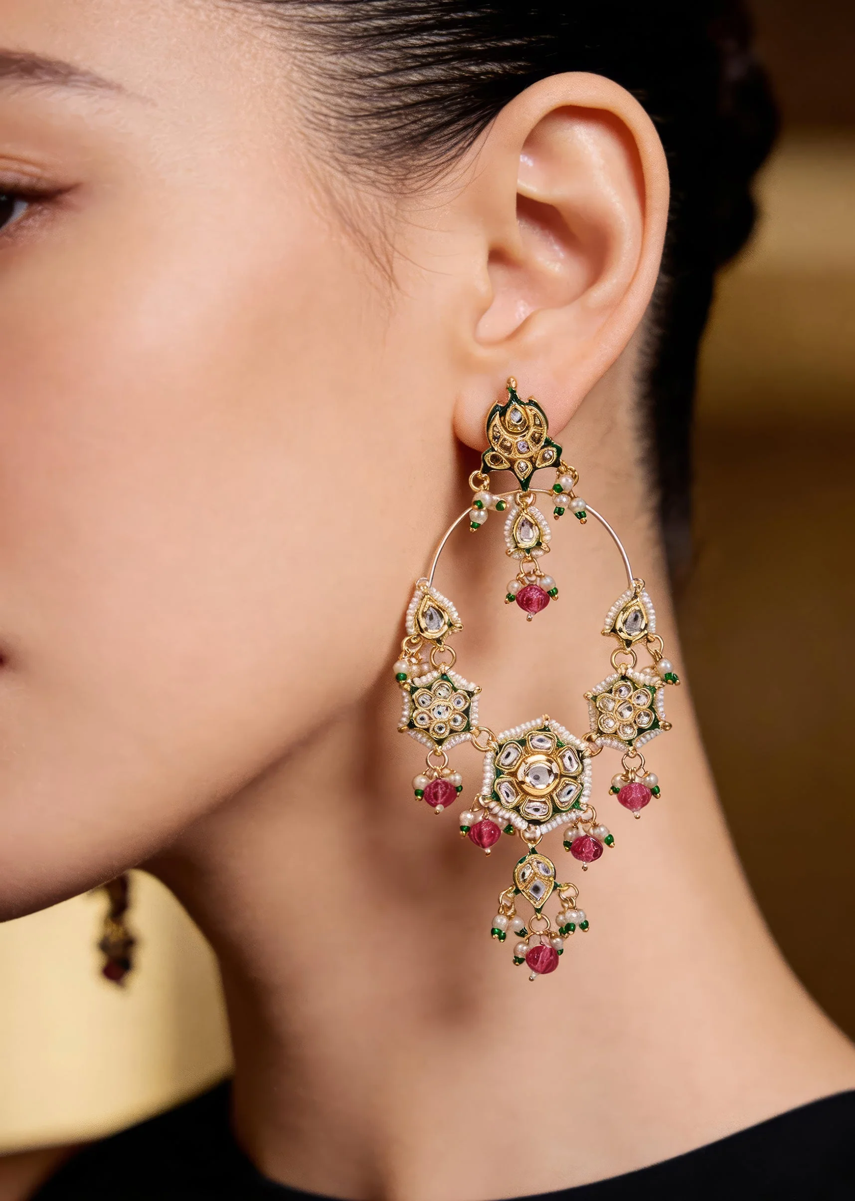 1121-gold-plated-pink-kundan-polki-danglers-earrings-1.webp Gold Plated Pink Kundan Polki Danglers Earrings