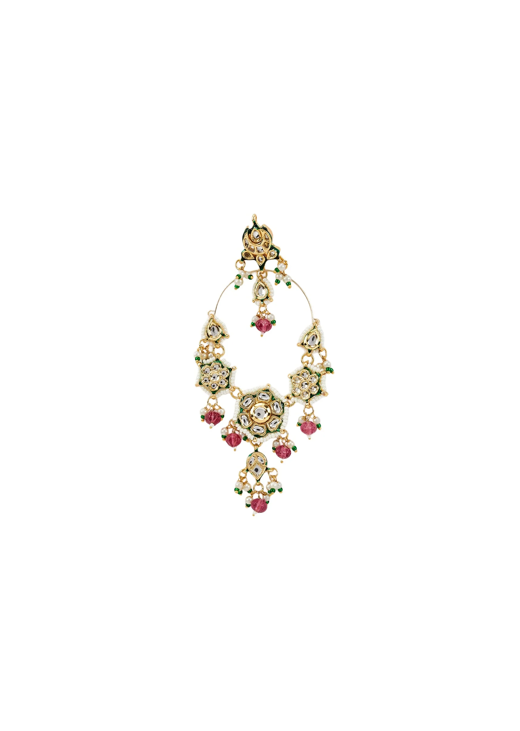 Gold Plated Pink Kundan Polki Danglers Earrings