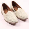 Beige Raw Silk Jutti With Mirror Work