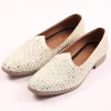 Beige Raw Silk Jutti With Mirror Work