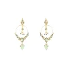 Gold Plated Polki Earrings With Pink Accents And Green Bead Drops