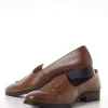 Brown Faux Leather Mens Loafers with Gold Thread Embroidery