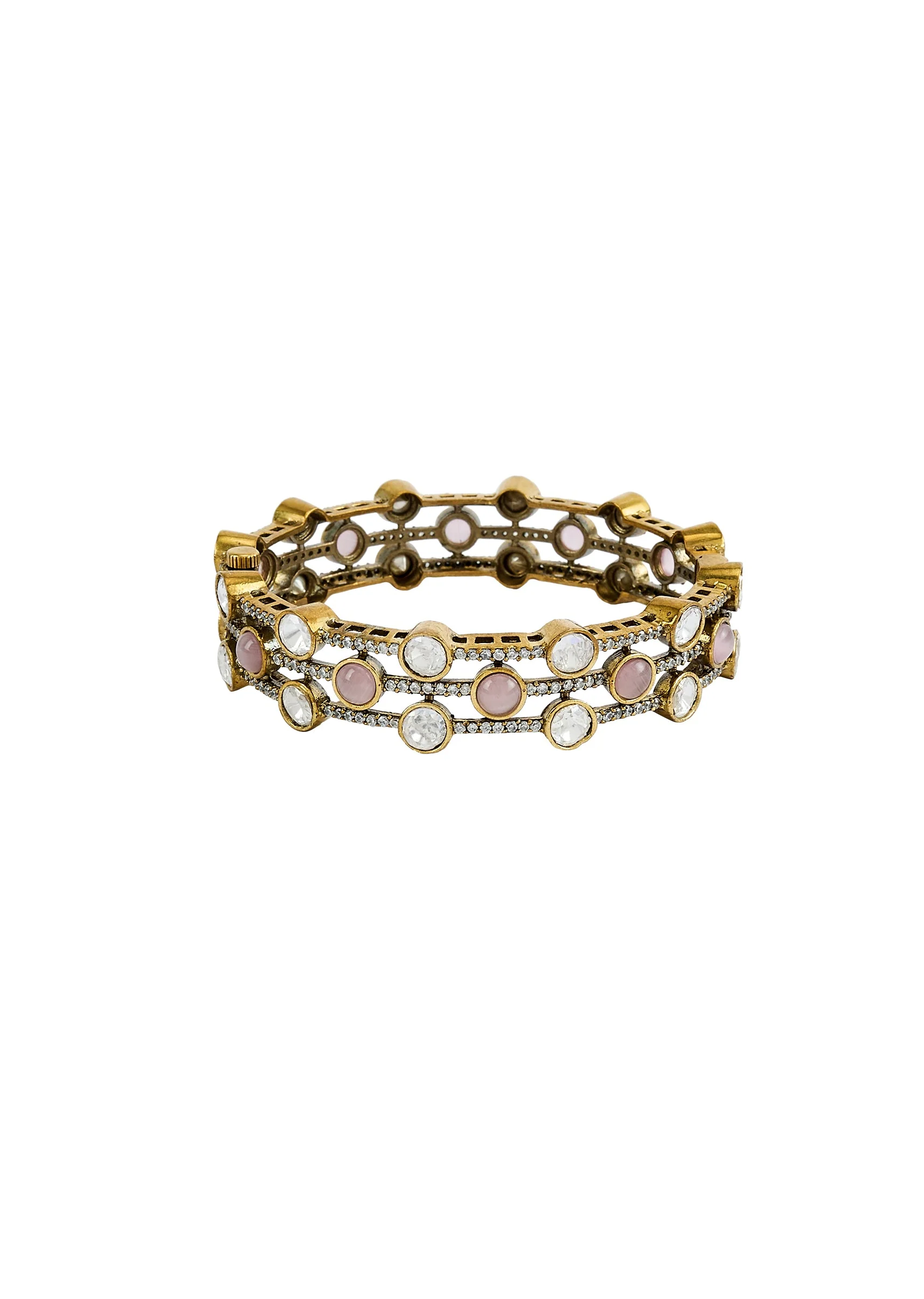 Gold Plated Pink Kundan Polki Kadas With Dazzling Stones