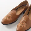 Brown Embroidered Ethnic Slip On Shoes For Men
