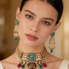 Gold Plated Kundan Polki Choker Necklace Set With Earrings