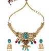Gold Plated Kundan Polki Choker Necklace Set With Earrings