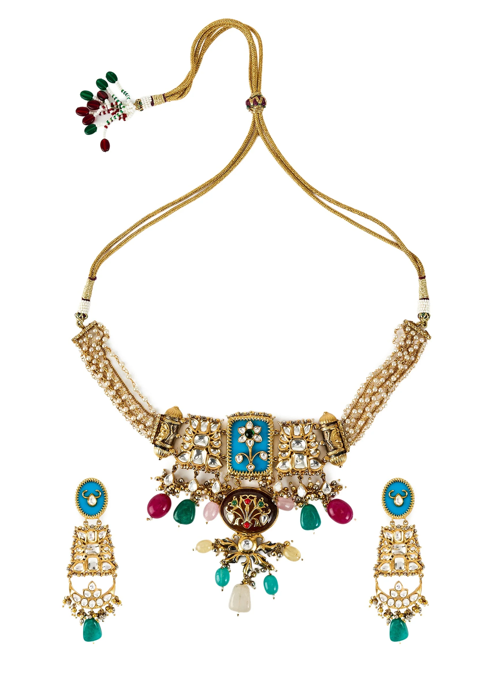 Gold Plated Kundan Polki Choker Necklace Set With Earrings