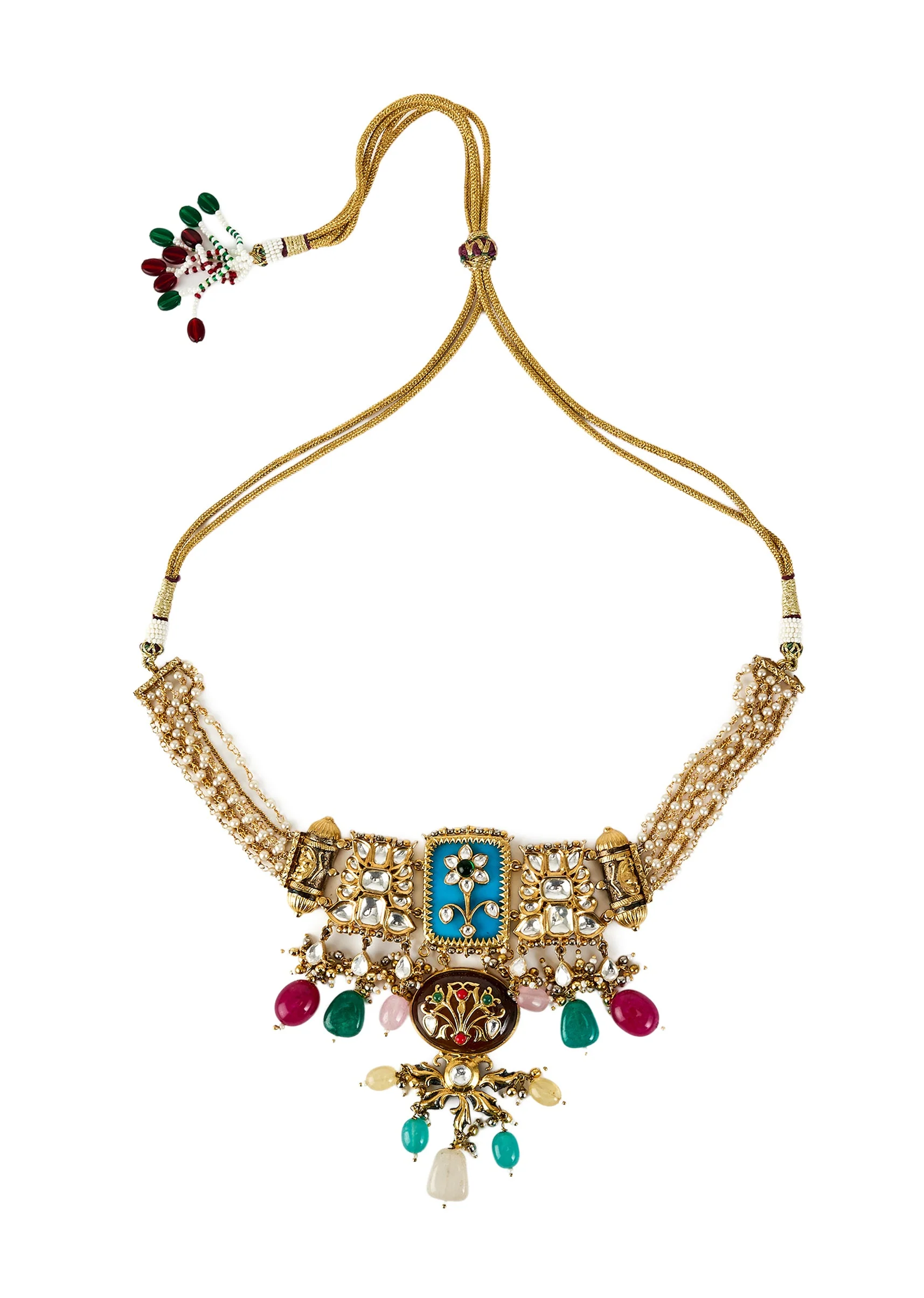 Gold Plated Kundan Polki Choker Necklace Set With Earrings