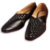 Black Leather And Velvet Jutti With Mirror Work