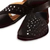 Black Leather And Velvet Jutti With Mirror Work