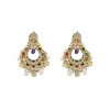 Multicolour Gemstones And Pearls With Crescent Shaped Chandbalis