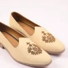 Off White Vegan Leather Jutti With Zardosi Work