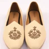 Off White Vegan Leather Jutti With Zardosi Work