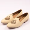 Off White Vegan Leather Jutti With Zardosi Work