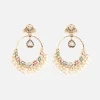 Gold Tone Oversized Chandbali Earrings With Stone and Pearl Detailing