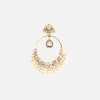 Gold Tone Oversized Chandbali Earrings With Stone and Pearl Detailing