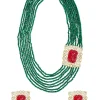 Gold Plated Green Kundan Polki Mala Necklace Set With Earrings