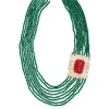 Gold Plated Green Kundan Polki Mala Necklace Set With Earrings