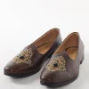 Brown Leather Ethnic Jutti With Floral Embroidery And Decorative Stone For Men