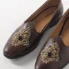 Brown Leather Ethnic Jutti With Floral Embroidery And Decorative Stone For Men