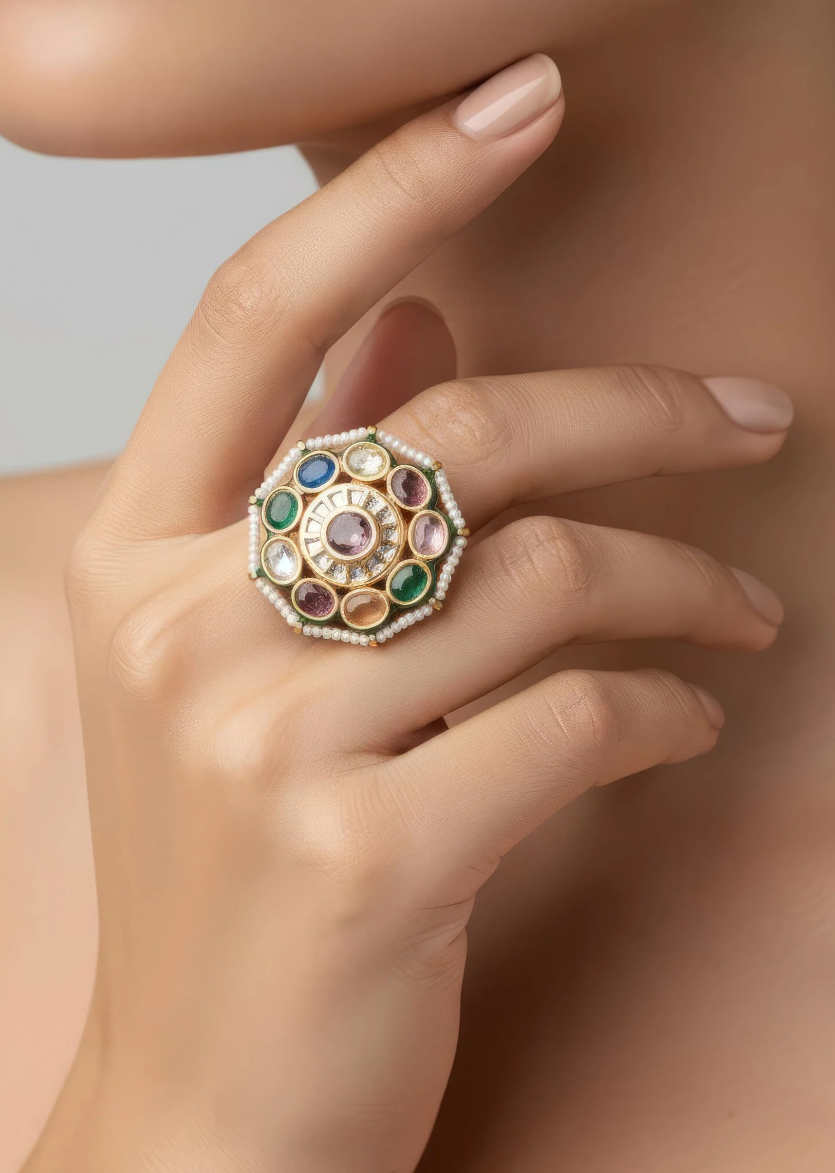 1129-gold-plated-multicolored-kundan-polki-ring-1.webp Gold Plated Multicolored Kundan Polki Ring
