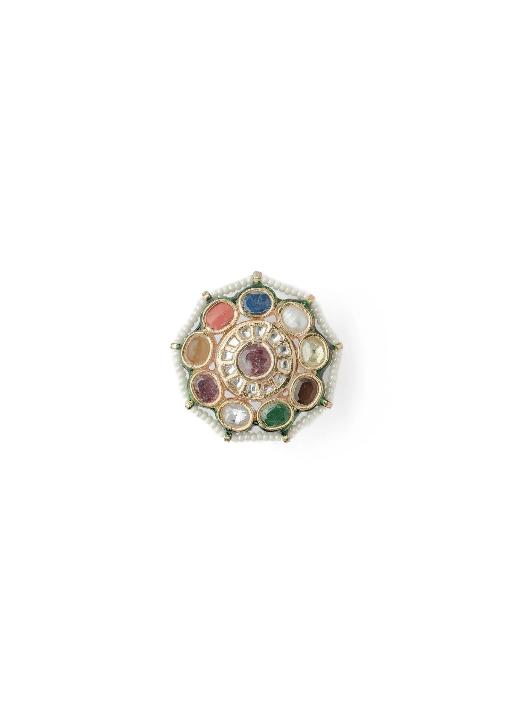 Gold Plated Multicolored Kundan Polki Ring