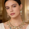 Gold Plated Multicolored Long Necklace Set With Earrings