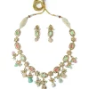 Gold Plated Multicolored Long Necklace Set With Earrings