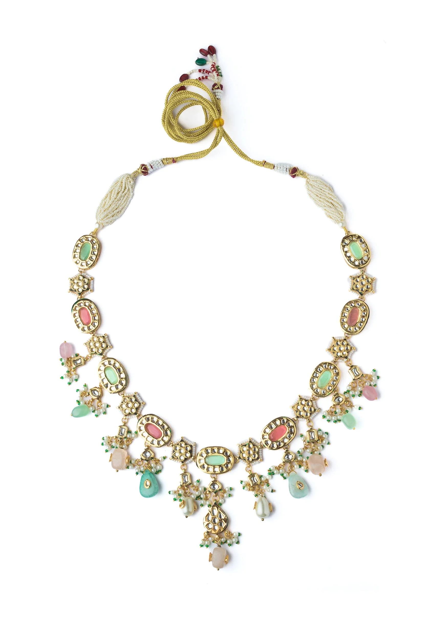Gold Plated Multicolored Long Necklace Set With Earrings