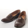 Brown Faux Leather Mens Loafers with Metallic Sunburst Charm