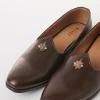 Brown Faux Leather Mens Loafers with Metallic Sunburst Charm