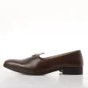 Brown Faux Leather Mens Loafers with Metallic Sunburst Charm
