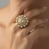 Gold Plated Green Kundan Polki Ring