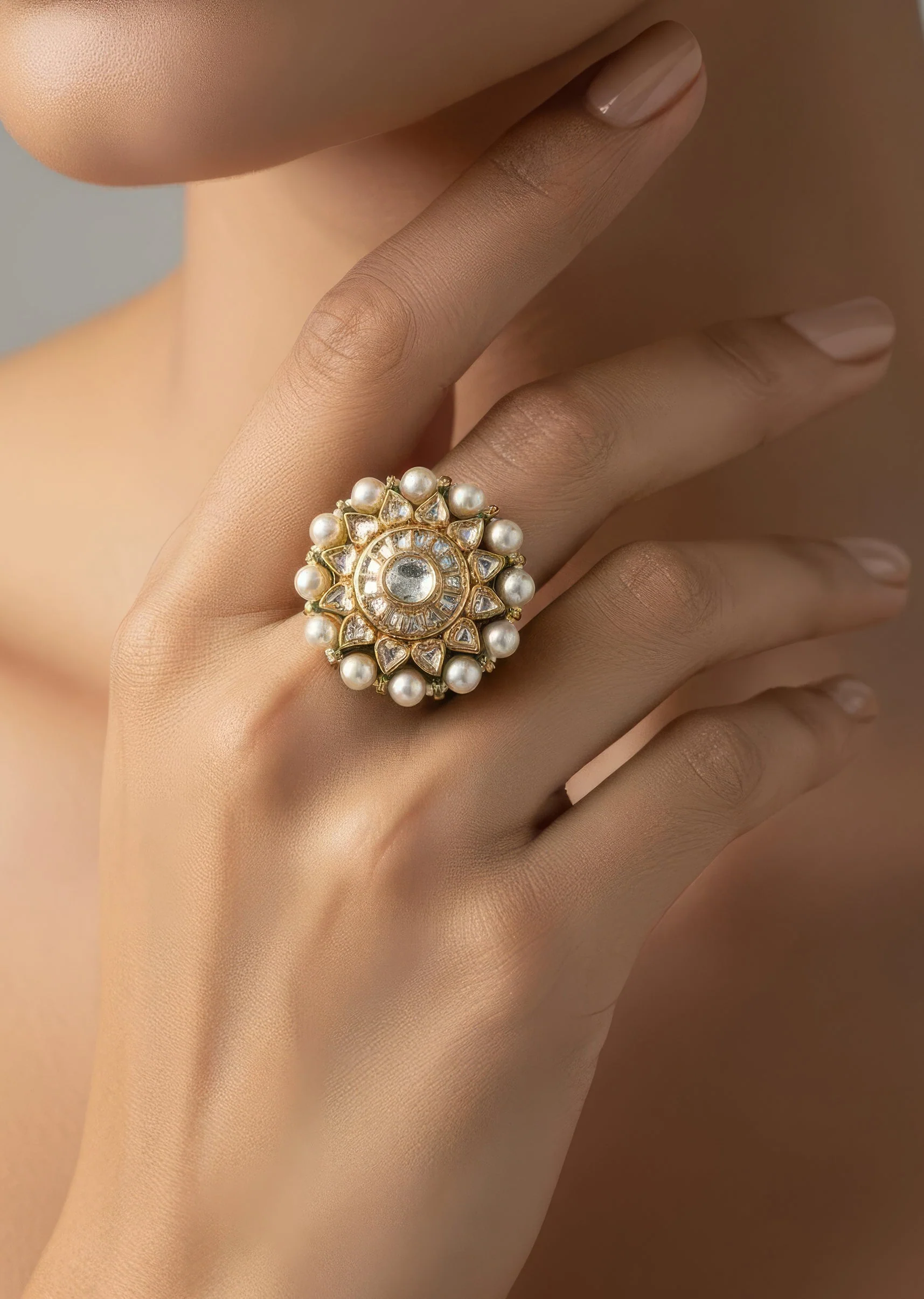 1131-gold-plated-green-kundan-polki-ring-1.webp Gold Plated Green Kundan Polki Ring