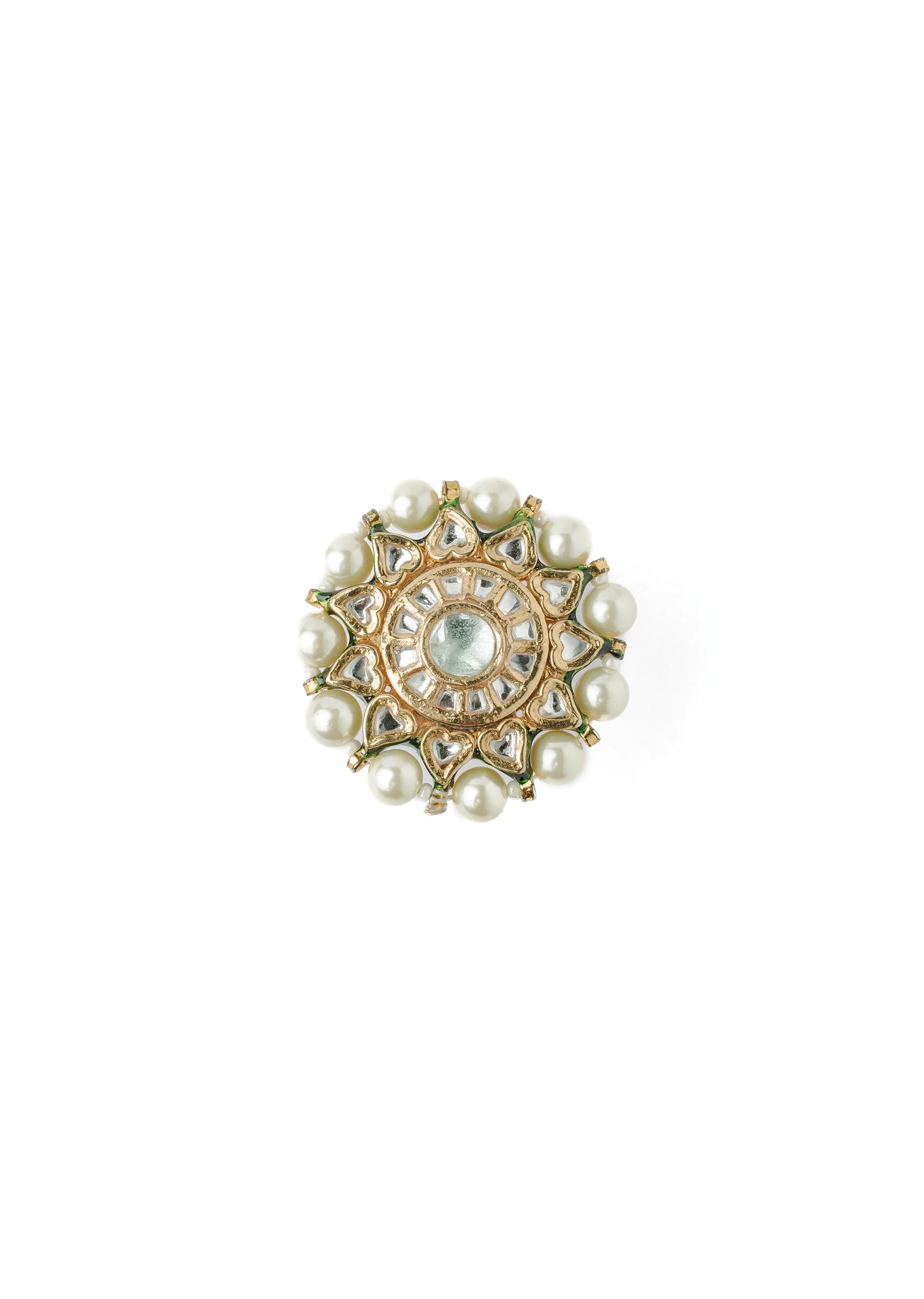 Gold Plated Green Kundan Polki Ring