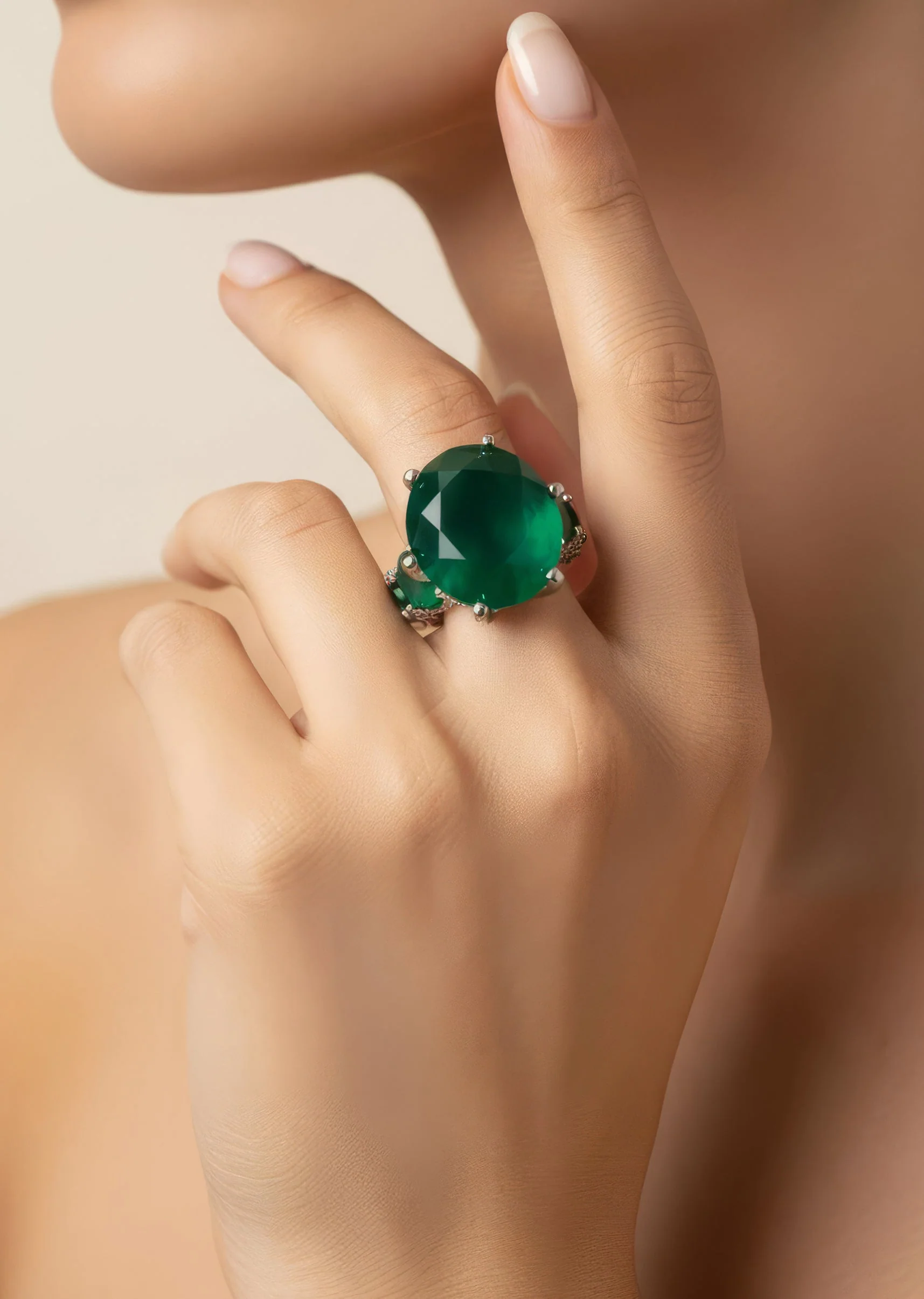 Silver Plated Green Diamond Ring