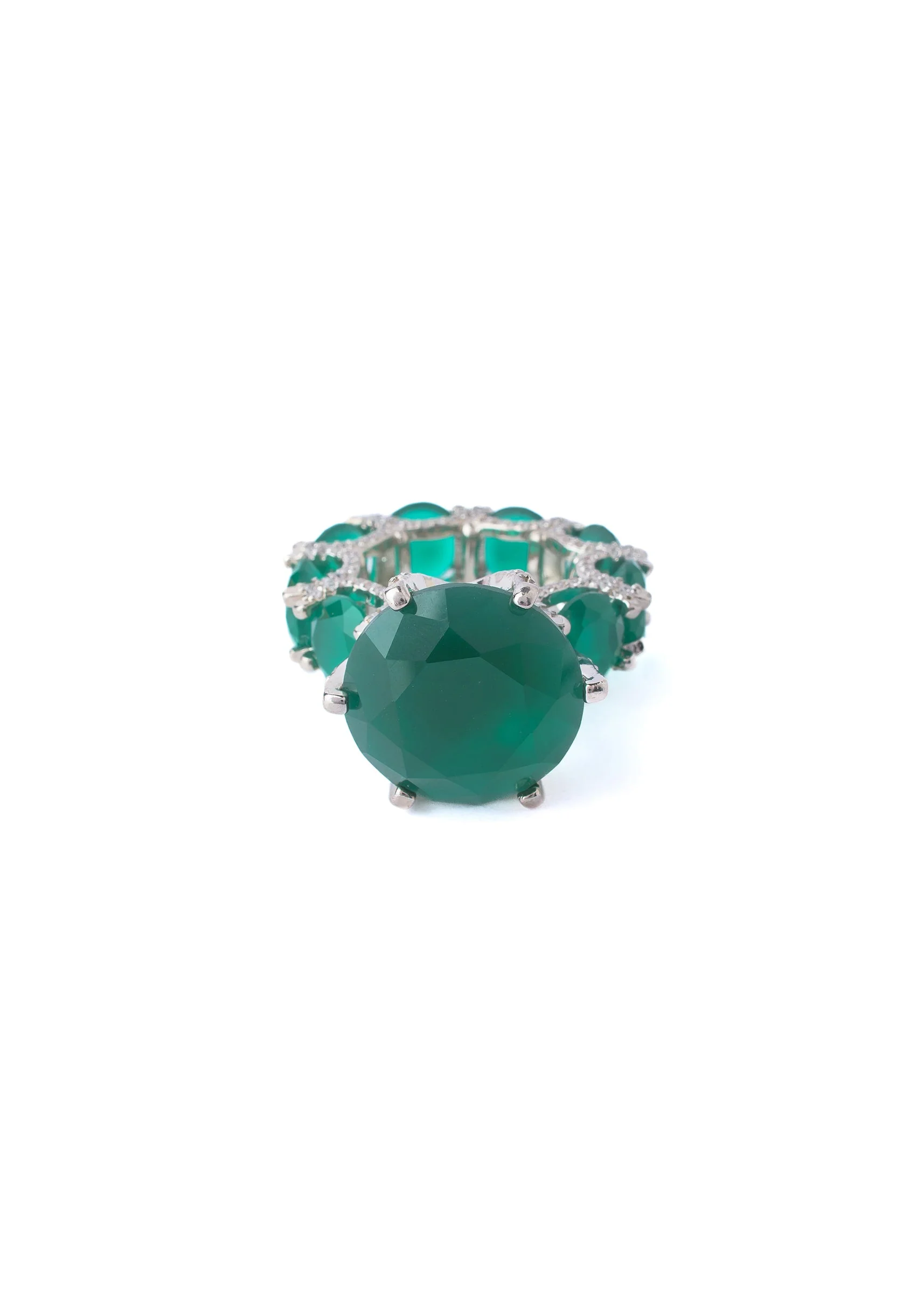 Silver Plated Green Diamond Ring