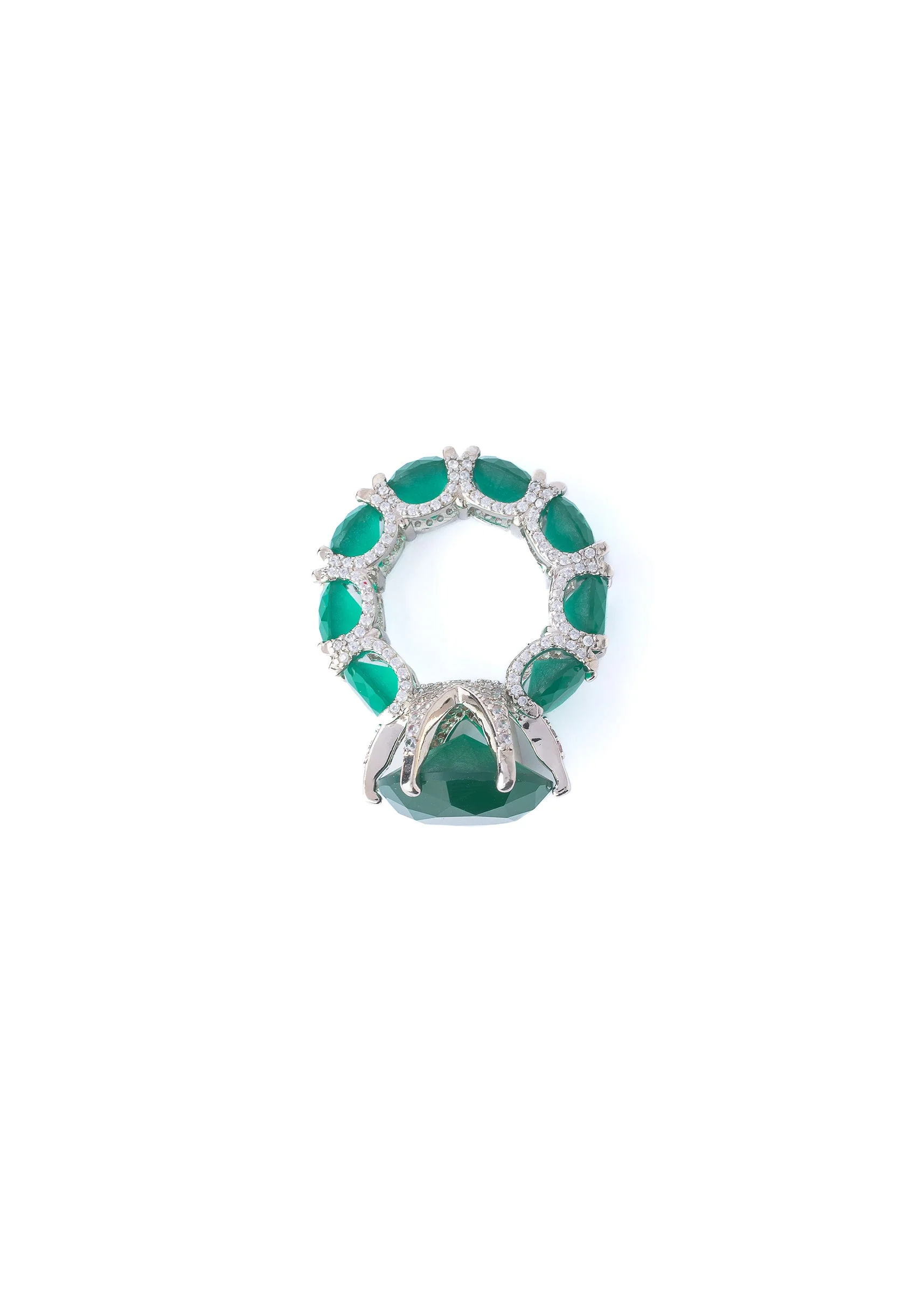 Silver Plated Green Diamond Ring