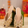 Gold Bead Embellished Faux Leather Mules