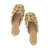 Gold Bead Embellished Faux Leather Mules