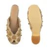 Gold Bead Embellished Faux Leather Mules