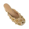 Gold Bead Embellished Faux Leather Mules