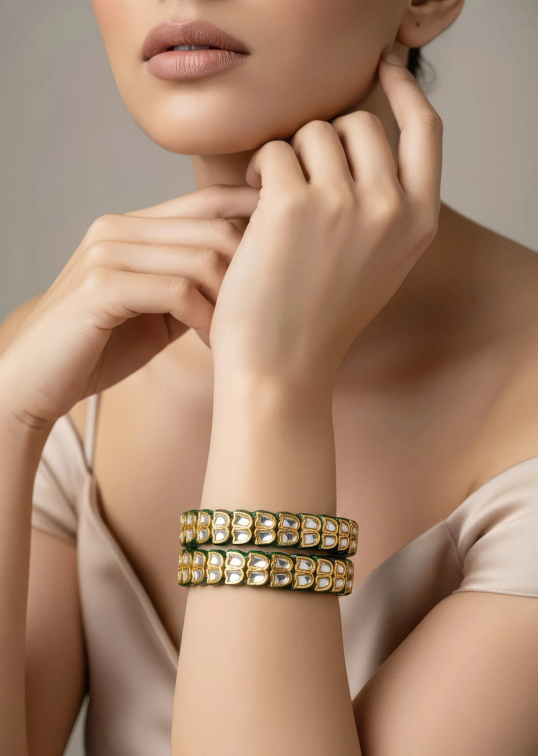 Gold Plated Multicolored Gemstones Kundan Polki Bangles