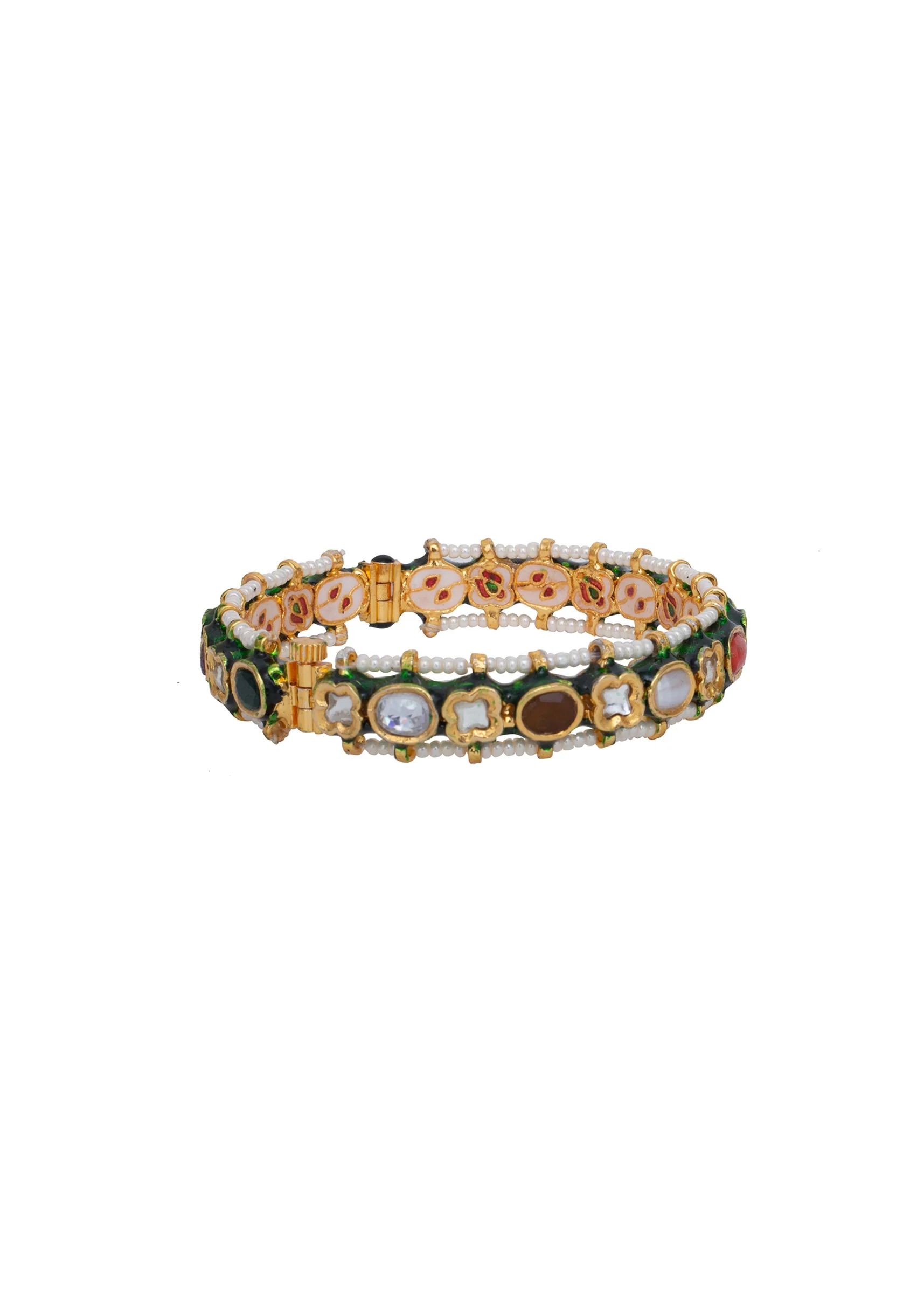 Gold Plated Multicolored Gemstones Kundan Polki Bangles