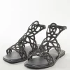 Black Faux Leather Womens Footwear With Embellished Detail Work