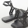 Black Faux Leather Womens Footwear With Embellished Detail Work