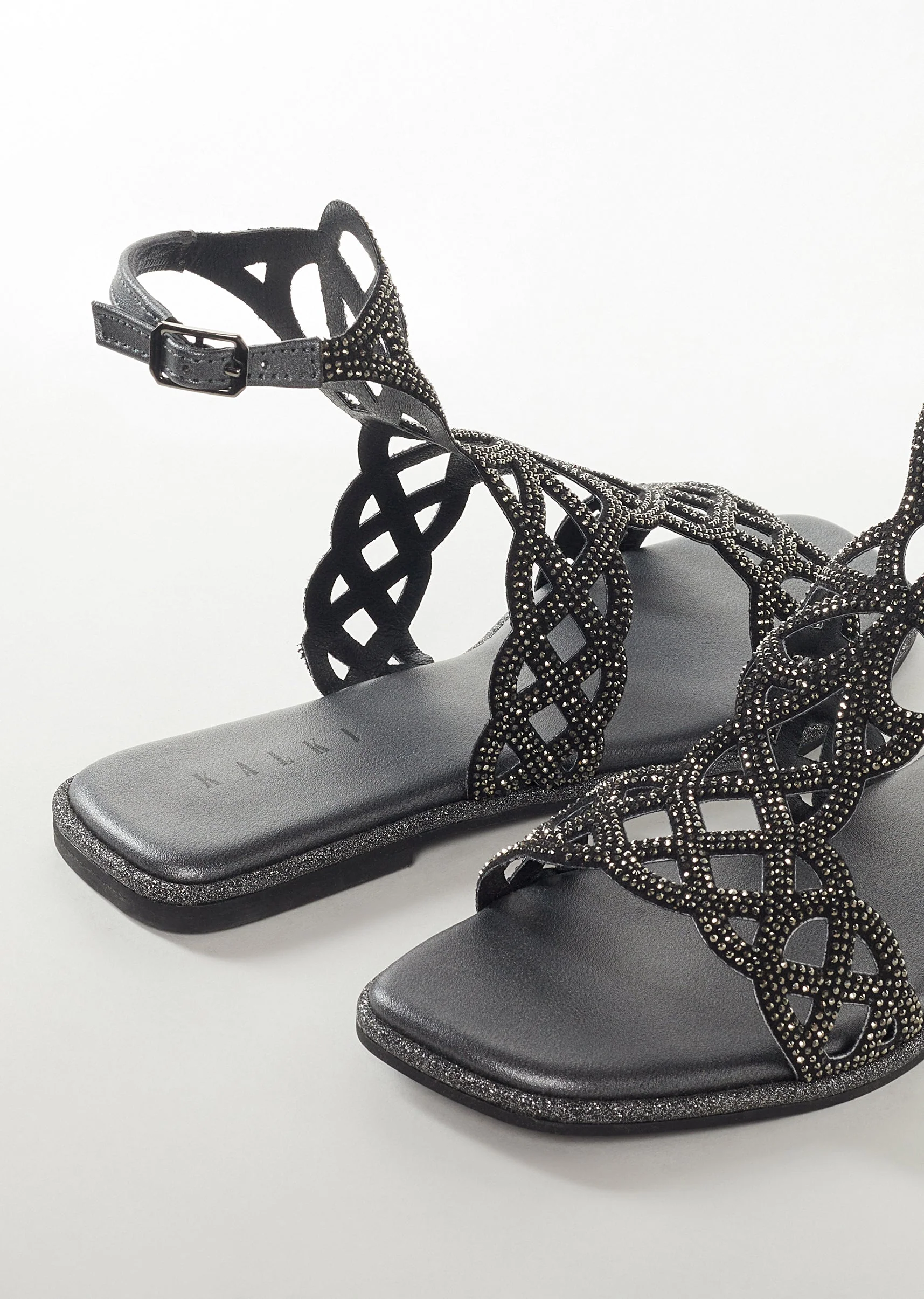Black Faux Leather Womens Footwear With Embellished Detail Work
